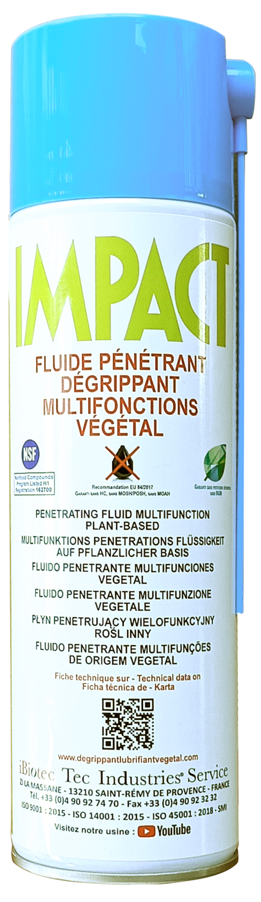 Vegetabiliskt lösningsmedel med flera funktioner, luktfritt, NSF H1, fritt från kolväten, MOSH/POSH, MOAH, fritt från bekämpningsmedelsrester, utan GMO. Reservdelar, DETECT BLUE-delar, spårbara delar. Flamsäker drivgas med 3 % naturligt innehåll, aktiv substans 97 %. Branschunderhåll enligt MRO och COM för livsmedelsindustrin. MOSH POSH MOAH. luktfritt lösningsmedel